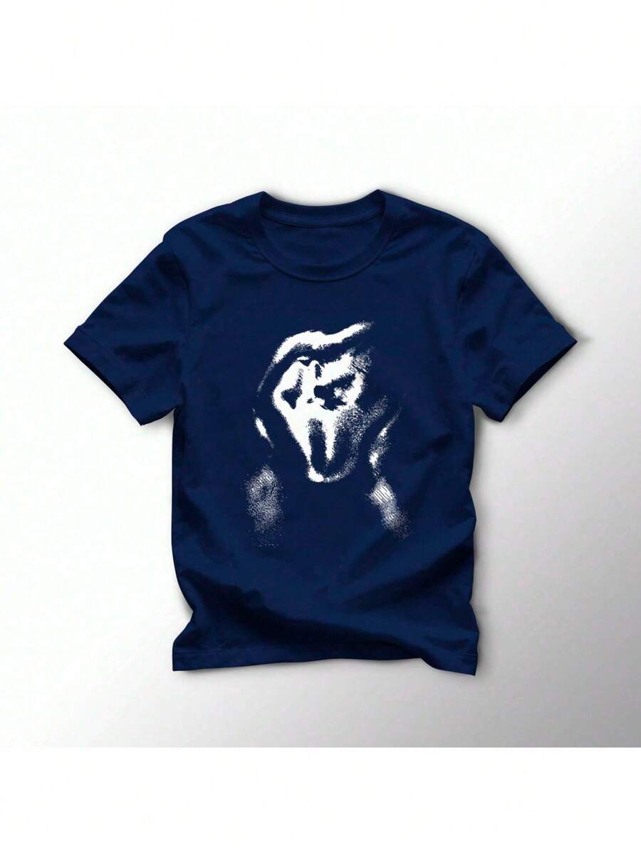 Basic T-Shirt With Ghost Mouth Print, Super Stylish, 100% Cotton
