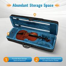 RibasuBB Oxford Cloth Violin Case For 4/4 Size – Soft Interior, Adjustable Strap, Large Storage Pocket, Blue Lining, Protective & Durable - Black - View 3