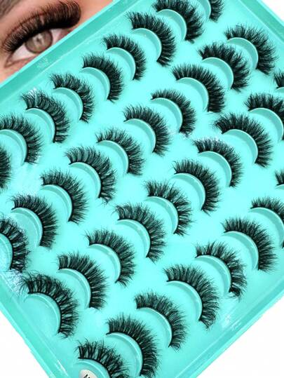 HBZGTLAD 20 زوج من رموش القطة الكثيفة الصناعية ثلاثية الأبعاد الفاخرة، رموش شريطية خفيفة للمظهر الطبيعي والممتد، رموش مستعارة