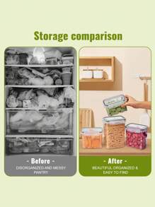 Asnews 48pcs Food Jars And Jars, Airtight Food Storage Containers With LIDS, Labels And Markers,Plastic Kitchen Pantry Storage Containers For Sugar, Flour And Baking Supplies, Kitchen Supplies