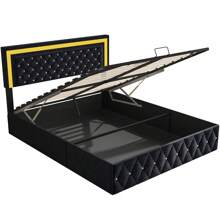 Cama con canapé 180*200 cm, cama doble con cabecero ajustable, somier, cama adulto, cama juvenil, cama, terciopelo negro