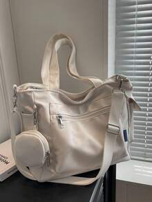 大容量男女通用手提包带零钱包 1 件 新款韩版学院风中学生书包休闲包斜挎包单肩包帆布包斜跨包，女包带小钱包，书包，大容量，便携，适合少女女大学生，适合办公室、大学、小学、中学、高中、工作、商务、通勤、购物、度假