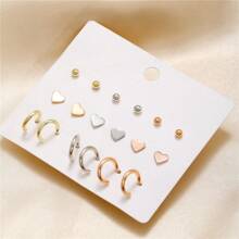 9 Pairs Geometric Minimalist Fashion Studs, Delicate & Versatile Earrings, Suitable For Daily Wear For Women