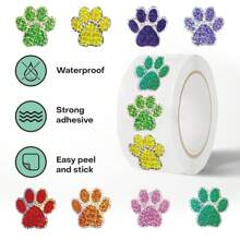 500Pcs Paw Print Stickers Pet Stickers Colourful Stickers Dog Stickers Puppy Stickers Aesthetic Stickers Sticker Roll Vinyl Waterproof Stickers For Water Bottle,Computer,Laptop,Phone,Luggage,Notebook,Fridge