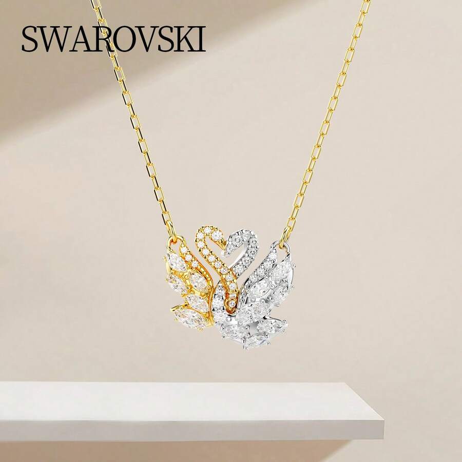 Colier Swarovski Swan Love Hug Goose, pandantiv pentru femei, cadou de lux pentru iubită, ziua de naștere, pentru femei [Produs nou-nouț] 5714934 - Aur - Vizualizare 1