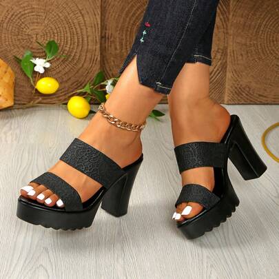 Women's Thick Heel Sandals, Super High Platform Sexy Fashion Waterproof Nightclub High Heel Shoes, White/Black Platform High Heel Sandals