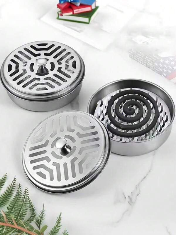 Supporto per spirale antizanzare in acciaio inossidabile con coperchio, grande portacenere, supporto portatile per spirale antizanzare da esterno, rastrelliera antizanzare antivento