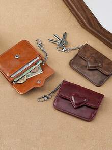 Oiled Leather Coin Purse, Premium Heart-Shaped Wallet, Convenient Mini Pouch, Student Multi-Card Magnetic Card Case - Multicolor - View 5