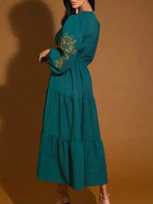 Women Solid Elegant Casual Party Cross Ruffle Hem Dress - Green - View 2