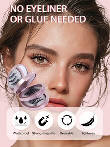 3 Pairs Magnetic False Eyelashes Kit With Mirror &Applicator,Reusable Glue-Free Eyelashes Natural Manga Eyelashes Cat Eye Fluffy Faux Mink Eye Lashes Makeup Tool For Beauty, Travel, Daily Work,Halloween,Cosplay 7-14mm - 黑色 - 查看 7