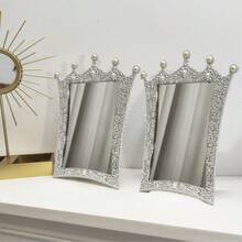 7 Inch Plastic Crown & Bow Pearl Decorated Desktop Vanity Mirror Home Decor Back To School Room Decor School Supplies - Multicolor - View 13