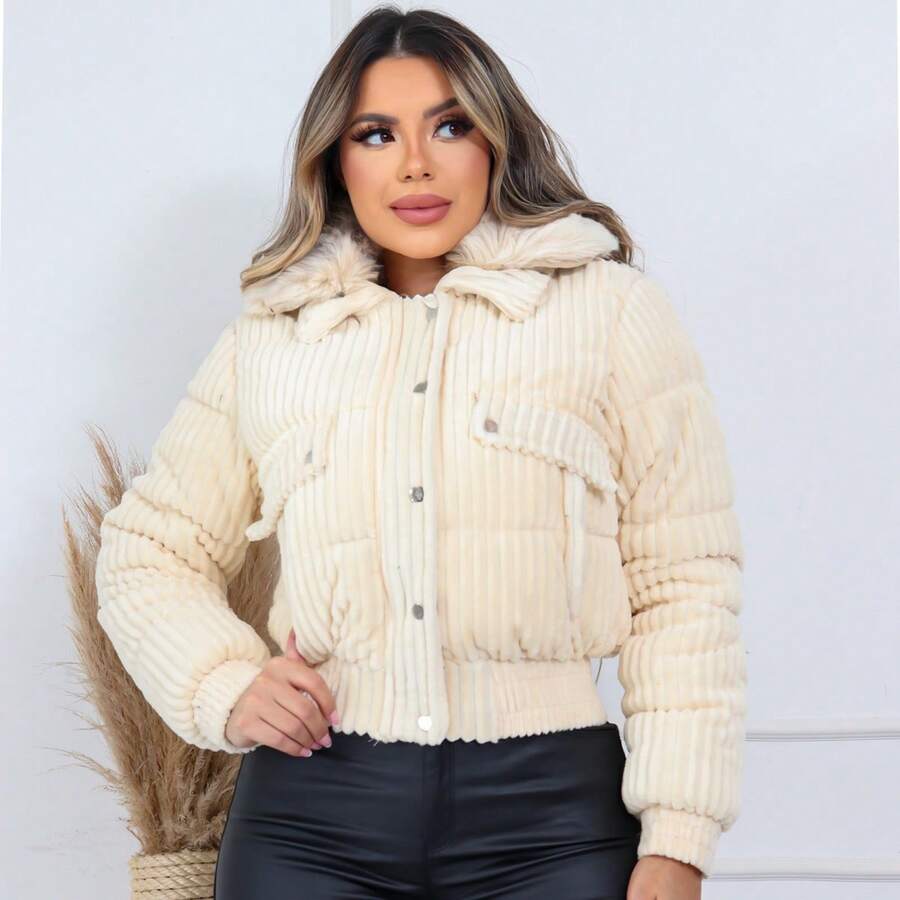Lined Corduroy Puffer - 米色 - 查看 1