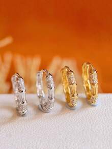 2pcs S925 Sterling Silver Original Elegant Zirconia Bamboo Node Earrings, Versatile Accessories For Women, Suitable For Daily Wear, Festival & Party Gift - Bamboo Zirconia Earrings - View 9