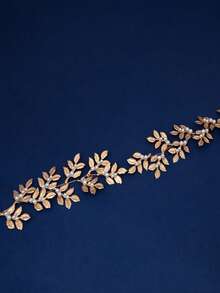 1件奢华新娘金叶腰带，时尚婚纱仿珍珠腰带配饰，情人节配饰 - 金色 - 查看 3