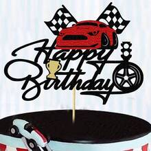 1 Pieza Decoración para tarta de cumpleaños con coche de carreras, luz de tráfico brillante, bandera de trofeo, selección de coche de carreras para decoración de fiesta de cumpleaños con tema de vamos a las carreras, suministros para navidad - Multicolor - Ver 4