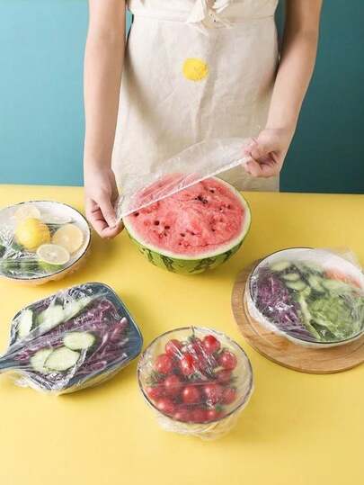 1 Pack/3 Packs Large-Size Plastic Wrap, Disposable PE Thickened No-Tear Food Cover, Suitable For Fruit Trays, Dinner Plates, Bowls & Dishes Preservation Bags.