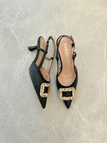 Elegant Crystal-Embellished Women's High Heels, Minimalist & Versatile - Black - View 6