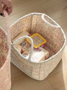 Cesta de lavandería de tela con estampado de flores pequeñas, grande, cuadrada, de asa blanda, con estilo rústico y elegante, para almacenar ropa sucia, artículo del hogar esencial para mujeres, adecuado para todo el año, organizador de armario y almacenamiento para dormitorio.