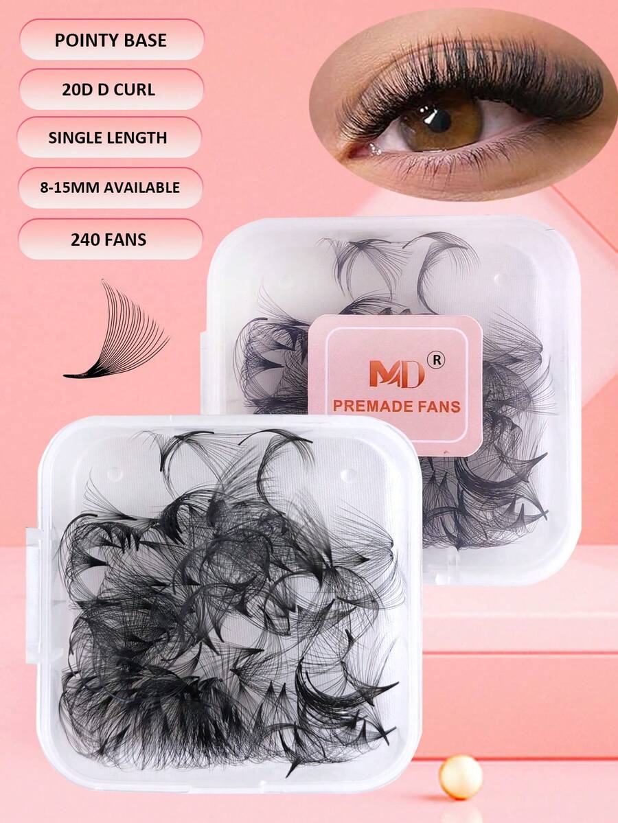 500PCS,240PCS Promade Fans 20D D Curl Single & MIX Length Tray -8-15mm Curl D - Premade Lash Fans For Eyelash Extensions Fluffy Volume Lashes Handmade Promades Eyelash Fans Loose Pre Made Fans Lash Extensions - D - View 1