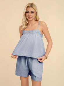 Women's Loose Casual Solid Color Two Piece Set - Navy Blue - View 4