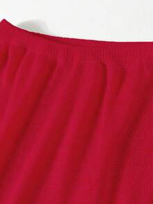 两件套性感镂空针织泳衣罩衫，女士喇叭袖系腰上衣和长裙套装，适合夜店和海滩，夏季 - 紅色 - 查看 8