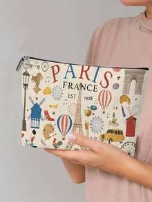 1 Stück Make-up Tasche mit Paris Thema, charmantes Reisegeschenk, süße inspirierende Zitat Dekoration, Muster mit medizinischen Hilfsmitteln und Pillen, große Kapazität, leicht, vielseitig und langanhaltend, faltbar mit Reißverschluss, multifunktionale Münztasche für den täglichen Gebrauch und Reisen, kleines und exquisites Geschenk - Verschiedenfarbig - Übersicht 4