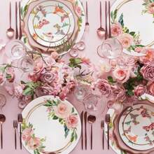 6pcs Table Flags/28*275cm + 36pcs Placemats/33cm, Table Flags & Placemats Set, Suitable For Various Party Decoration