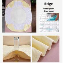 1 Piece Quilted Fitted Sheet, Waterproof, Breathable & Cooling, 30cm Deep Pocket, For Twin, Single & Queen Bed, Solid Color Mattress Protector, Soft, Dustproof & Machine Washable - Beige - View 4