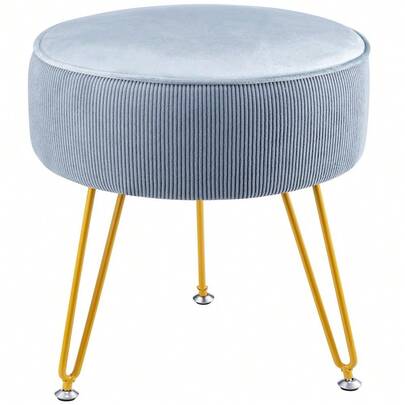 Dressing Table Stool, Round Vanity Stool, Stool Chair For Dressing Table, Makeup Stool With Gold Iron Legs For Bedroom Living Room, Blue