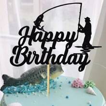 1 Packung "Gone Fishing"-Kuchendekoration "Happy Birthday", Fischer-Kuchenaufsatz, Fischer-Themen-Dekoration für Gone Fishing-Party-Zubehör, Dekoration, Weihnachten