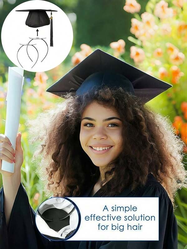 قطعة واحدة من شريط رأس التخرج مانع الانزلاق (لا يشمل قبعة التخرج) - أداة تثبيت مرنة، لا تضر بالشعر ومانعة للسقوط، ضرورية لحفل التخرج، الإصدار المتقدم باللون الأسود - مناسبة لتثبيت قبعات الدكتوراه/الماجستير/البكالوريوس اكسسوارات لباقة التخرج | أزياء للرأس | شريط الرأس