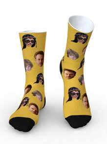 1 Pair Of Custom Family Photo Profile Socks, Fun Gifts For Couples, Valentine's Day, Birthdays And Special Occasions, Fun Socks, Fun Gifts For Couples, Valentine's Day, Birthdays And Special Occasions, Fun Socks, Mother's Day, Father's Day, Family Custom Face Socks - Custom Photo Calf Socks, Fun Gifts