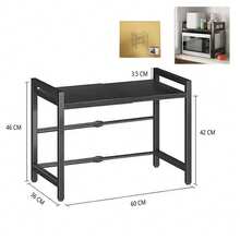 Rejilla de cocina retráctil para horno microondas, horno doméstico de una sola capa y soporte de almacenamiento para olla arrocera de escritorio de doble capa - Negro - Ver 9