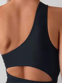 Irregular Hollow Out Single Shoulder One-Piece Sexy Tight Fitting Hot Girl Swimsuit For Vacation - 黑色 - 查看 2