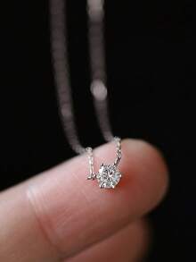 S925 纯银精致单钻吊坠项链，简约优雅的设计，绝佳礼物 - 鑽石 - 查看 8