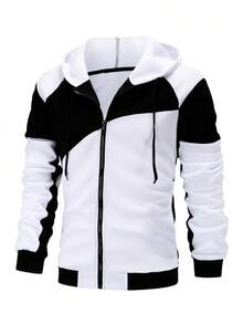 Nuevo conjunto de sudadera con capucha con cremallera para hombres de otoño e invierno, conjunto deportivo casual de sudadera con forro polar - Blanco - Ver 2