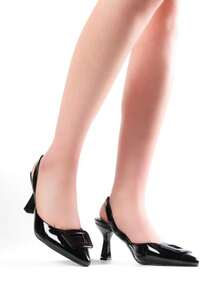 Zapatillas de tacón delgado slingback con detalle de herraje, punta fina elegantes y cómodas para mujer, ideales para fiesta, oficina y uso casual - Negro - Ver 2