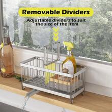 Sink Caddy Basket Drain Rack Sponge Dishcloth Holder Kitchen Storage Organizer Kitchen Organization - Silver - View 5