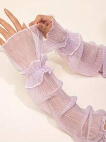 Ruffled Lace Sun Protection Arm Sleeves, Elegant Breathable UV Protection Loose Arm Warmers