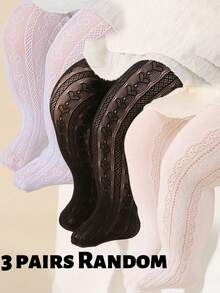 3 件装女童洛丽塔心形蕾丝袜，柔软透气舞蹈紧身裤