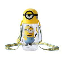 Miniso Minions Themed Cute Design Backpack Strap Plastic Straw Cup 600mL/20.29oz, Portable Daily Use (1 PC)