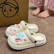 1 Đôi giày lười hình ngôi sao Teddy thời trang dễ thương hoạt hình thoáng khí cho nữ, thích hợp cho tiệc tùng, công sở và gia đình vào mùa hè - trắng - Xem 8