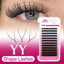 FADVAN 12 Rows YY Shape 0.07 C/D/DD/L/L+/LU Curl 8-15mm&Mix Hand Woven Premium Soft Light Natural Eyelashes Extension Supplies Makeup Mesh Net Cross Lash For Professional Women Send In Random Packaging,Professional Eyelash Grafting,Lash Tech Supplies