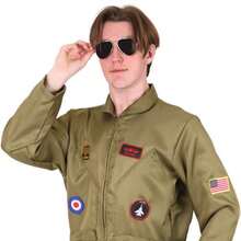 Adults Fighter Pilot Costume – Military Aviator Fancy Dress Jumpsuit With Badges & Patches – Top Gun Inspired Outfit For Fancy Dress, Halloween & Themed Parties
