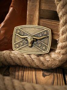1pc Western Style Buckle, Belt Buckle Autumn-Winter Accessories Halloween Costume,Suitable For Teens, Youth,Men,Casual, Outdoor, Athletic, Vacation, Graduation Gifts, Birthday, Daily Wear - Cow 3 - View 4