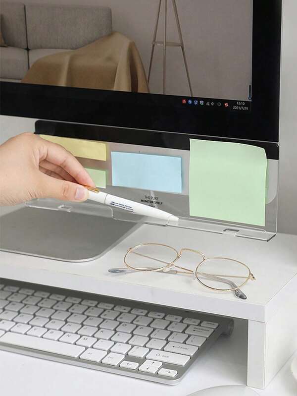 1pc/2pcs Clear Acrylic Computer Monitor Message Board, Modern Minimalist Self-Adhesive Notepad Stationery Mobile Phone Storage Sticky Memo Pad, Suitable For Back To School, Business, Study, Office