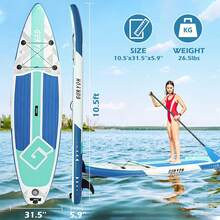 Paddle Board, Inflatable Stand Up Paddle Board Ultra-Light ISUP 10'x 30" X 6" Paddle Board With Adjustable Paddle, Hand Pump, Leash, Repair Kit, Waterproof Phone Case, Paddle Board For Adults - Blue & White - View 3