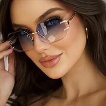 Stylish Oversized Gradient Fashion Sunglasses For Women Polygonal Frameless Fashion Sunglasses For Summer Beach Vacation,Outdoor,Travel