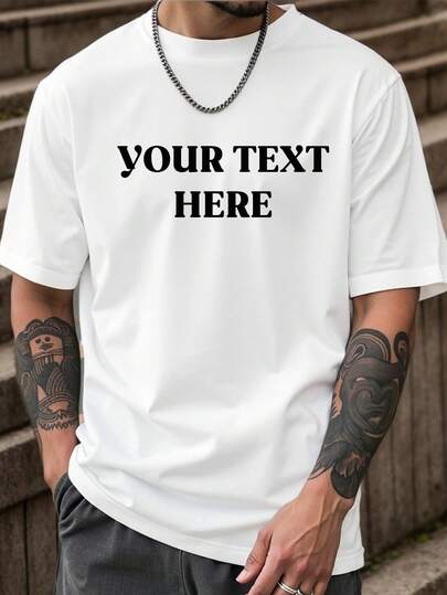 Customized Text Personalized Summer Men White T-Shirt, Input Your Own Text/Name/Message/Fun Phrase/Blessings, White Tee, Holiday Gift, Anniversary Gift, Music Festival, Gift For Him,Gymboy