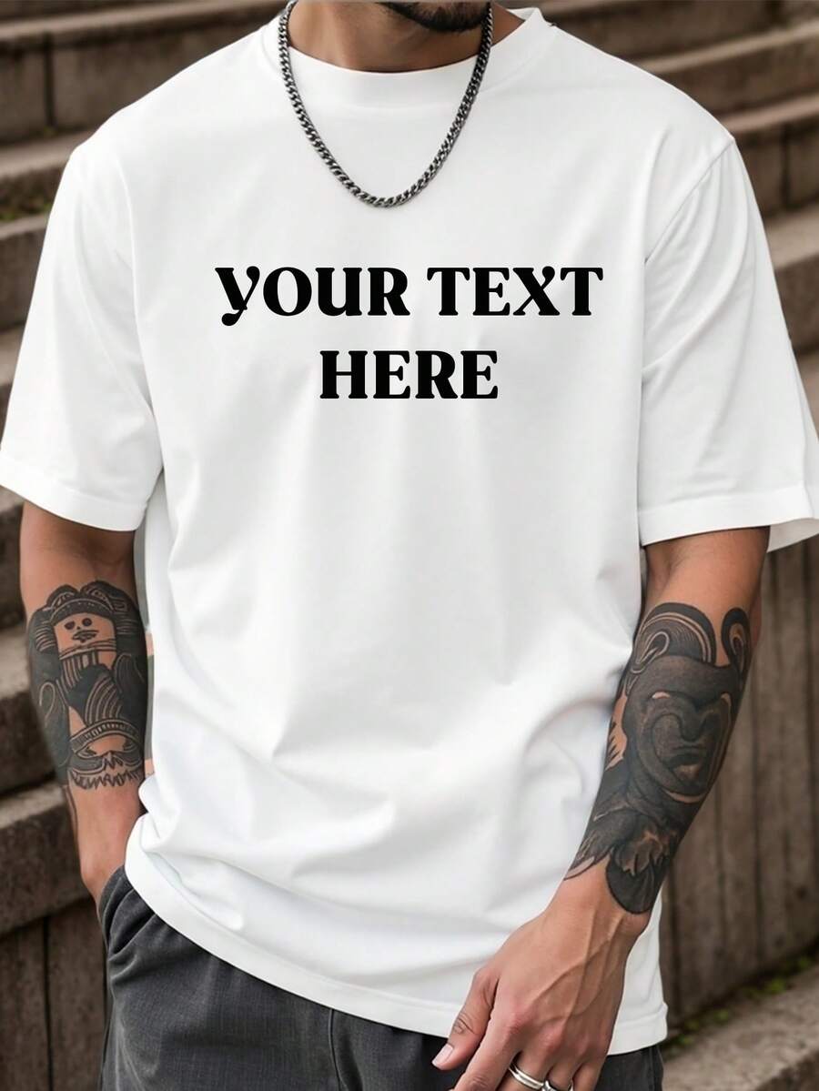 Customized Text Personalized Summer Men White T-Shirt, Input Your Own Text/Name/Message/Fun Phrase/Blessings, White Tee, Holiday Gift, Anniversary Gift, Music Festival, Gift For Him,Gymboy